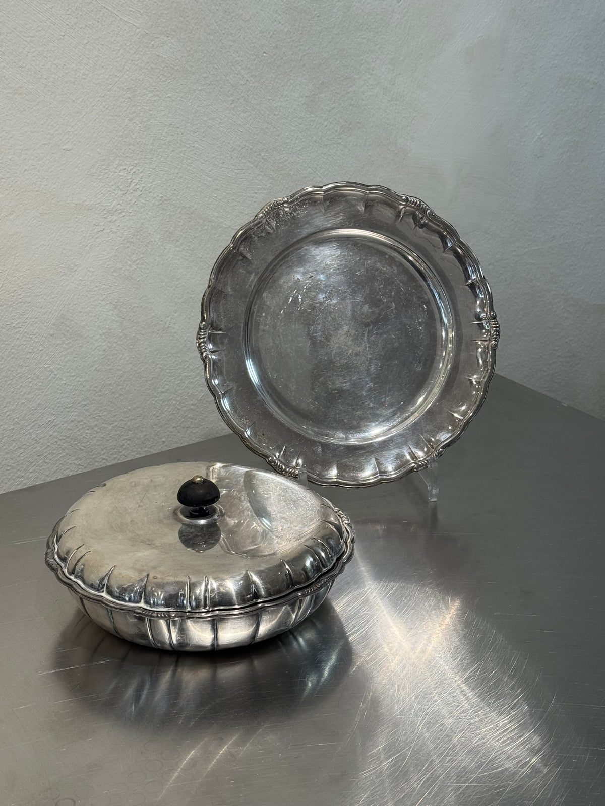 Nickel Silver Serving Dish with Tray – product image 3