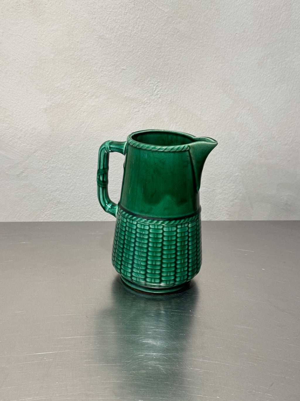 Vintage deep green Sarreguemines ceramic pitcher