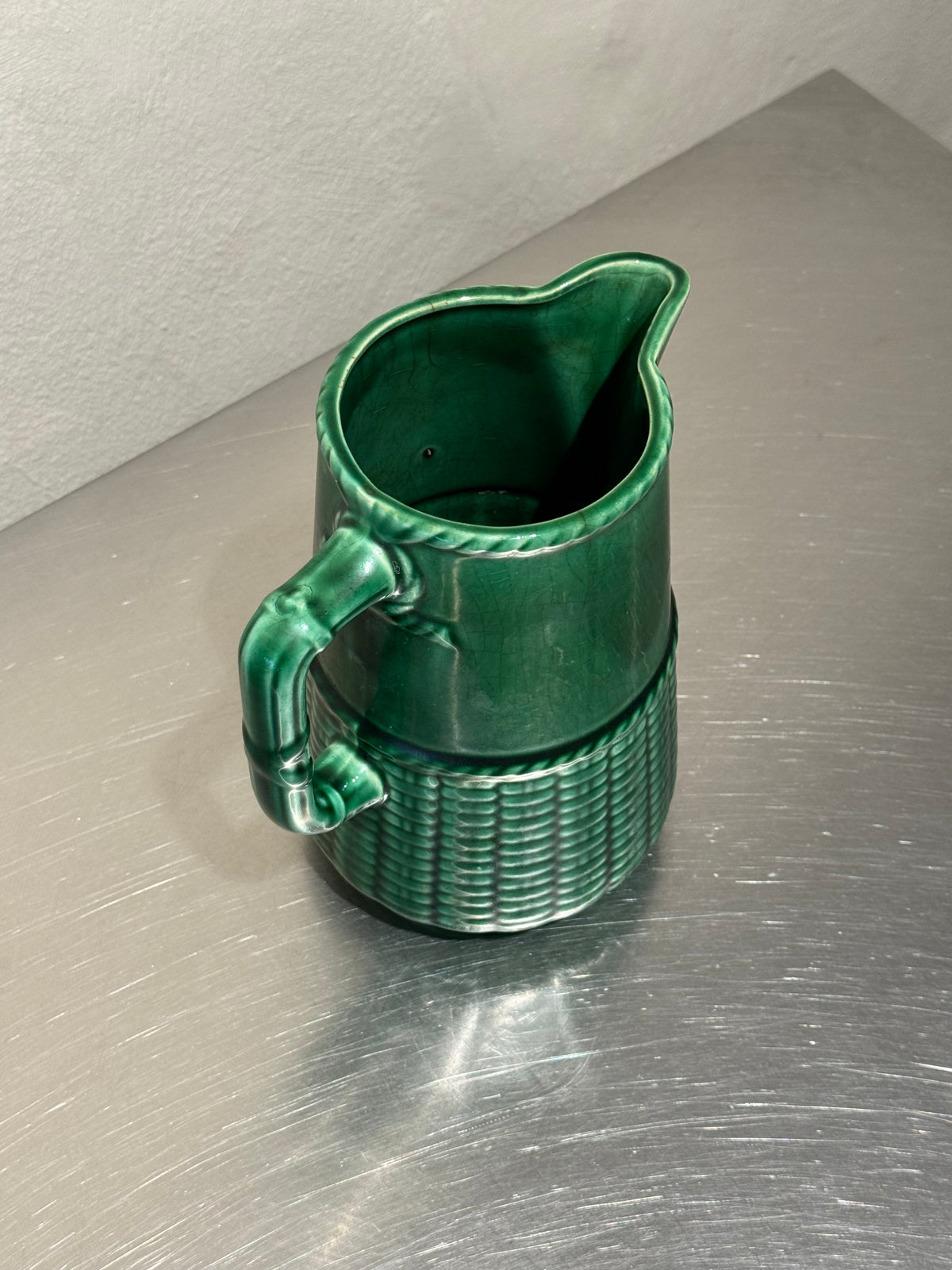 Sarreguemines green pitcher side view