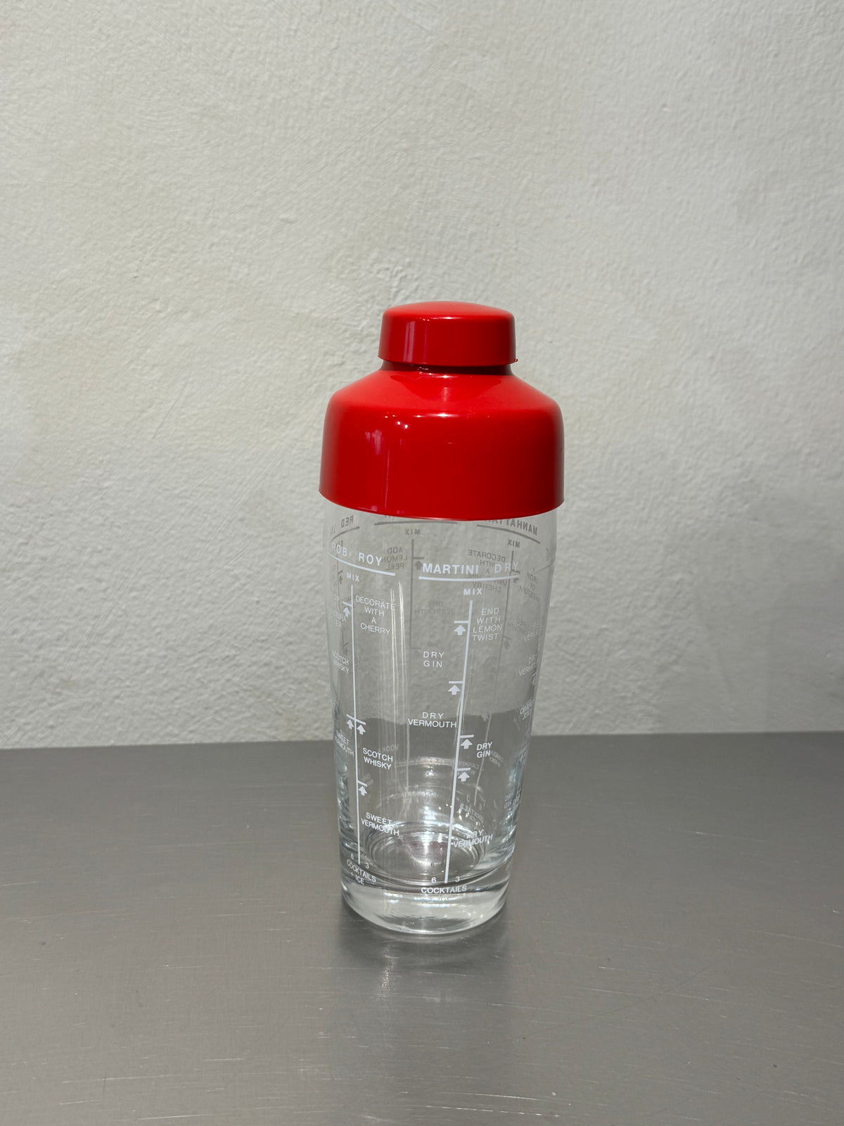 Glass cocktail shaker with red lid, 1960s Italy