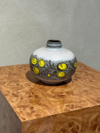 Vintage Strehla vase in grey white and yellow