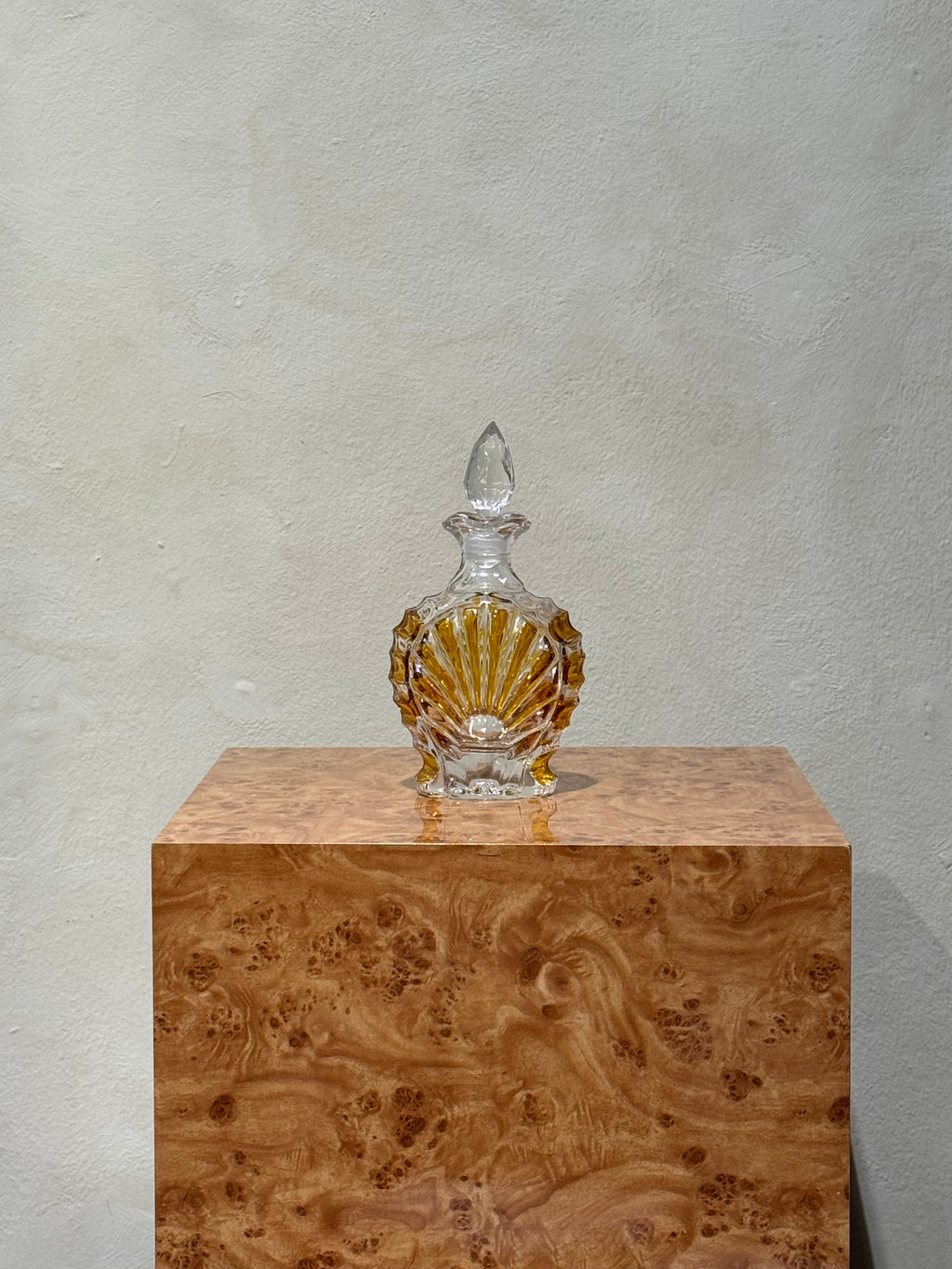German mid-century crystal liquor decanter in clear and amber glass