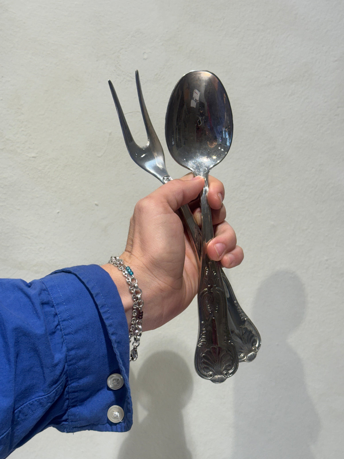 Italian silver-plated serving spoon and fork set