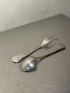 Silver-plated Italian serving fork and spoon with leaf details