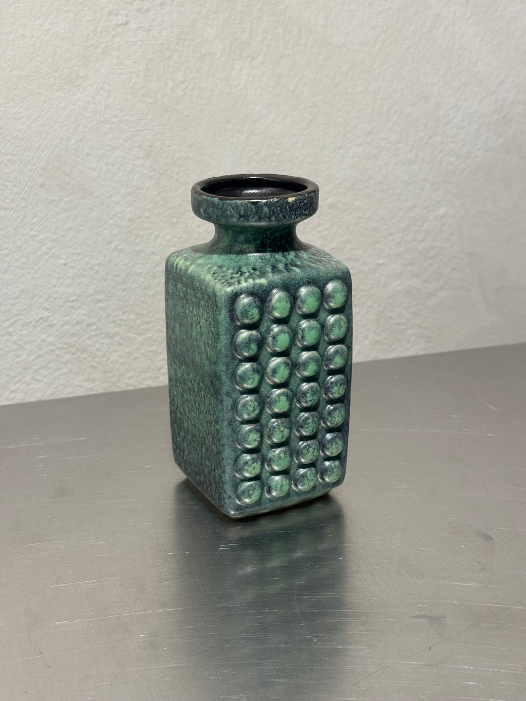 East German VEB Haldensleben vase with green glaze