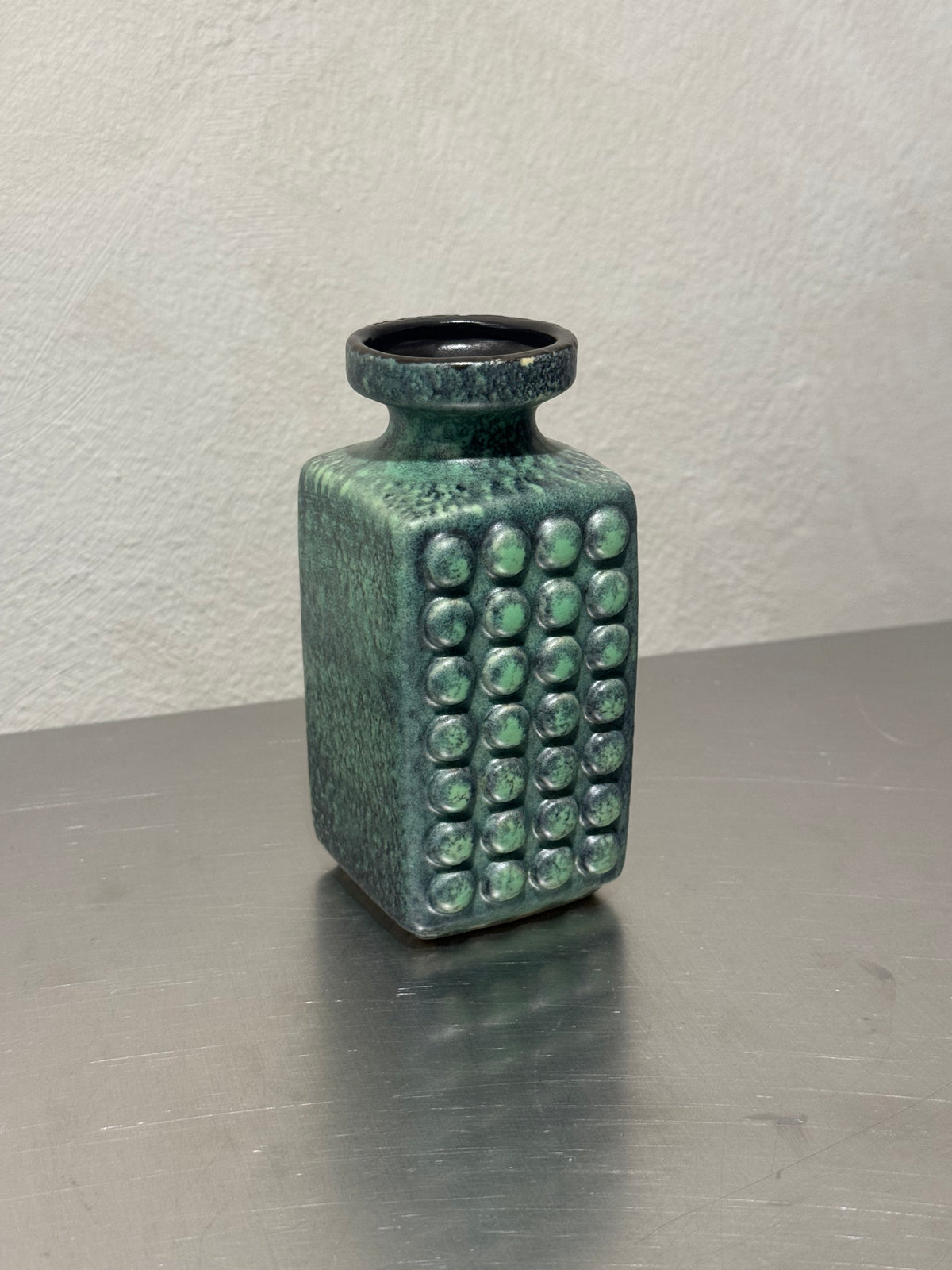 East German VEB Haldensleben vase with green glaze