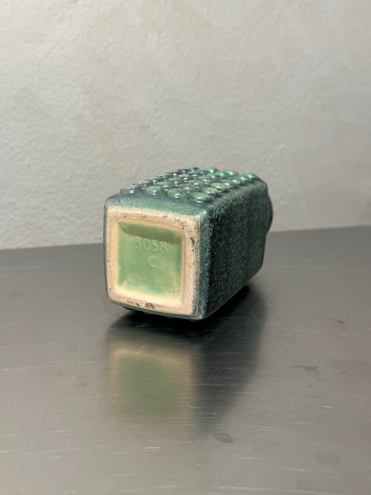 Mottled green ceramic vase by VEB Haldensleben