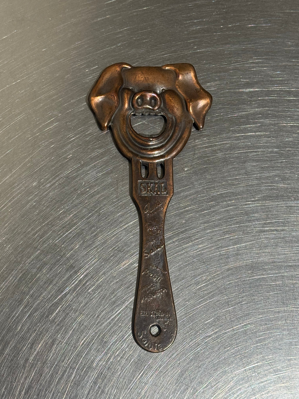 1960s copper pig bottle opener