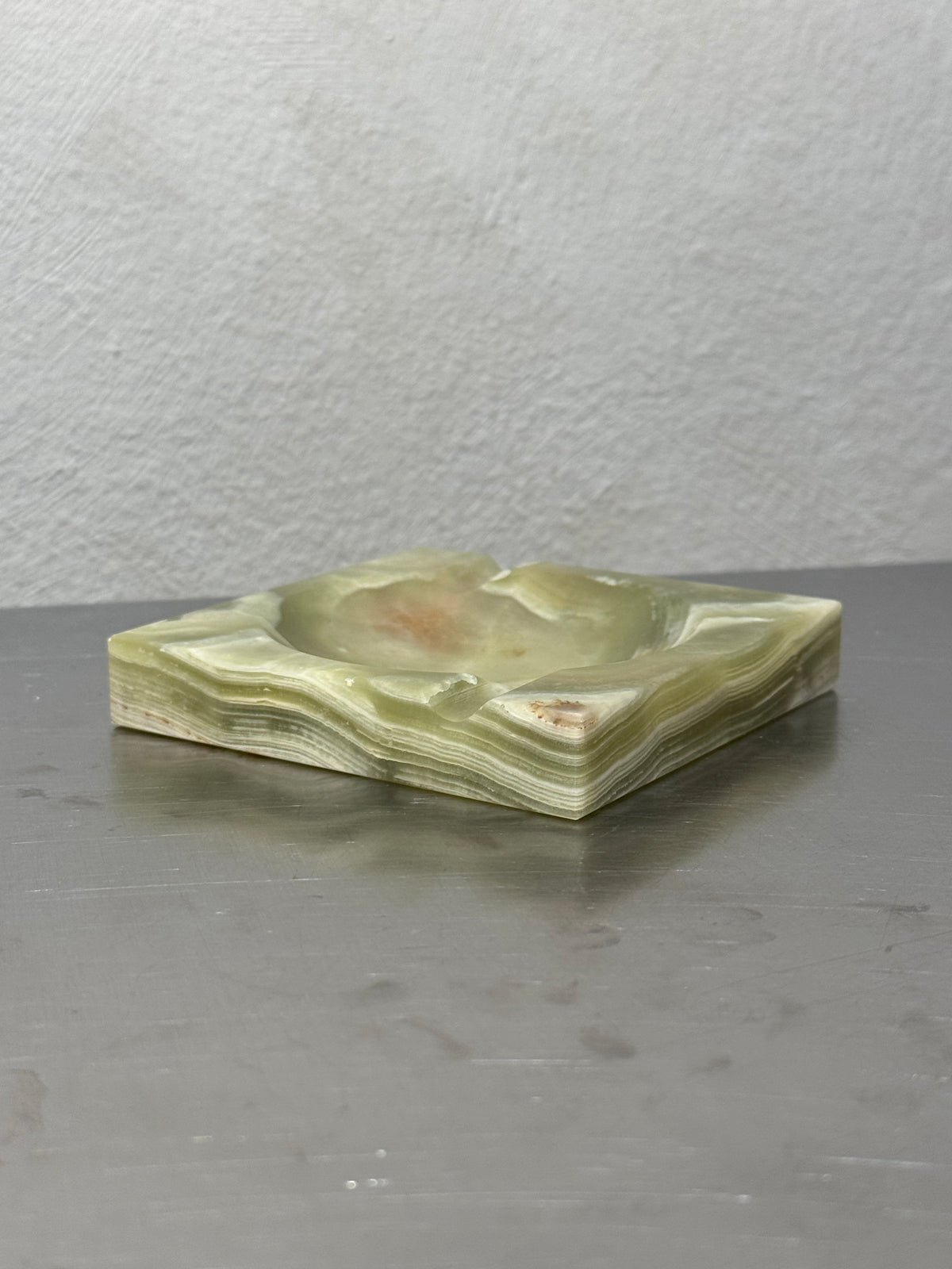 Square green onyx ashtray, mid-century