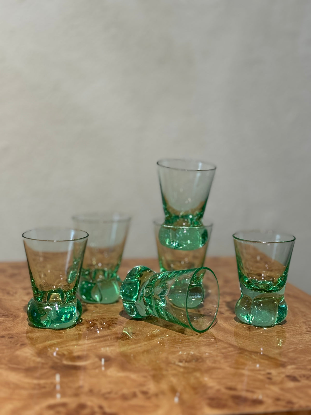 Early 1900s Swedish shot glasses in clear and green glass