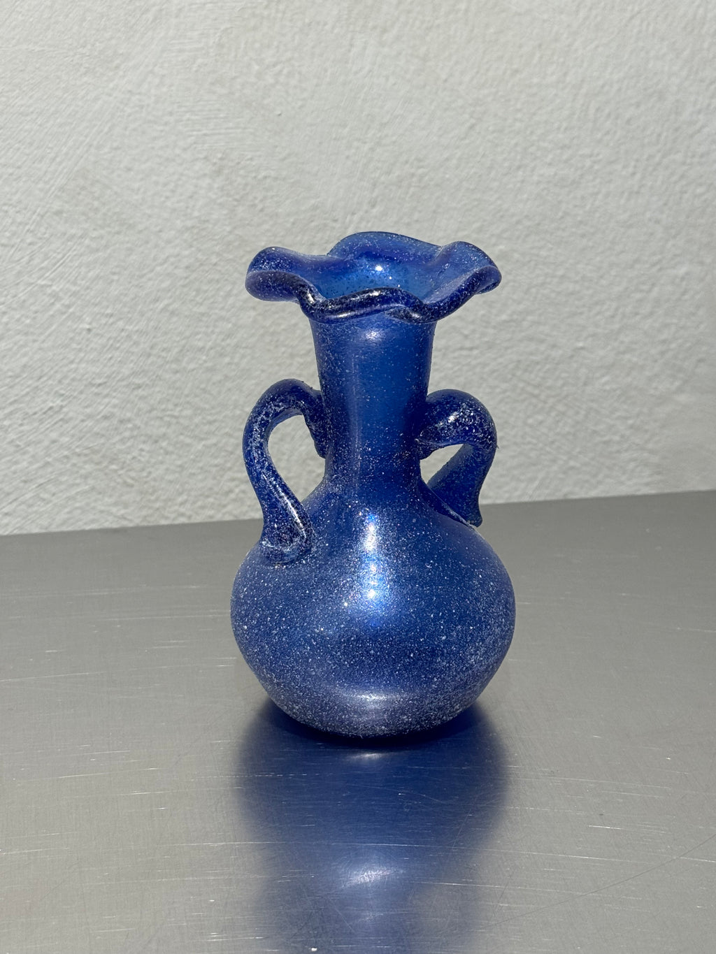 Italian blue Scavo glass vase, mid-century