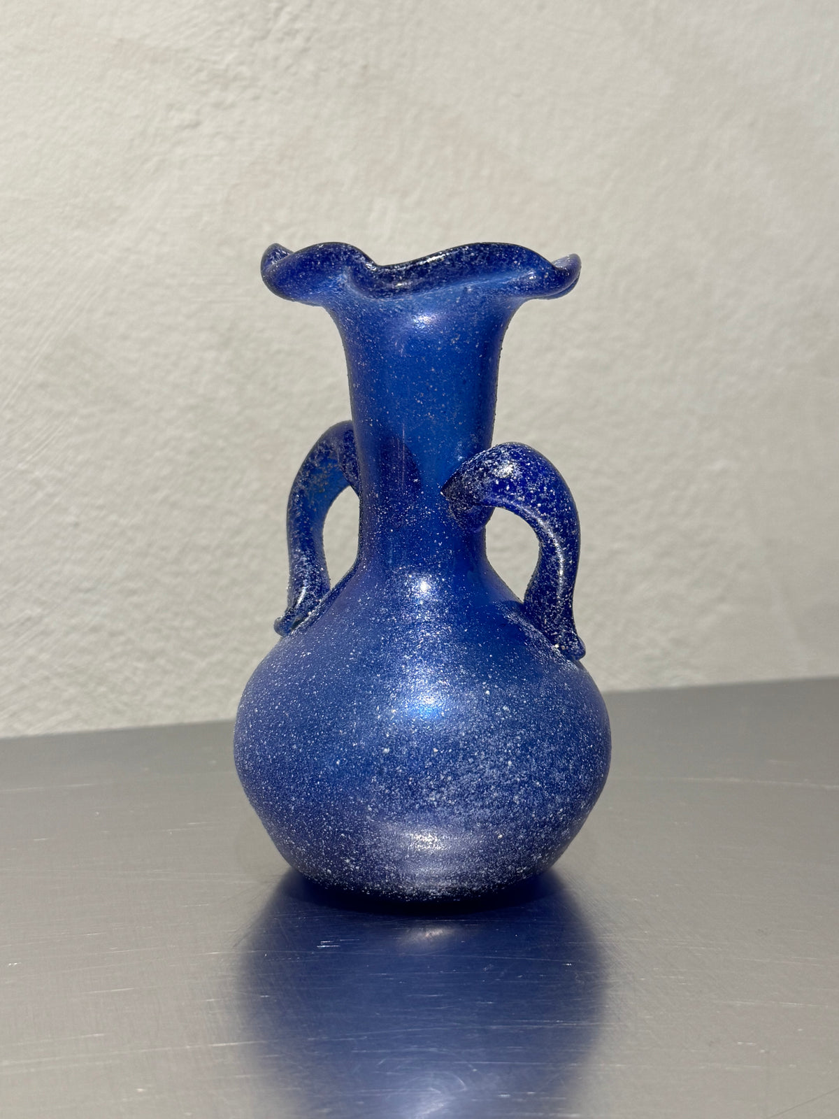 Small Italian Scavo glass vase detail