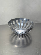 Vintage chrome-plated fruit bowl side view