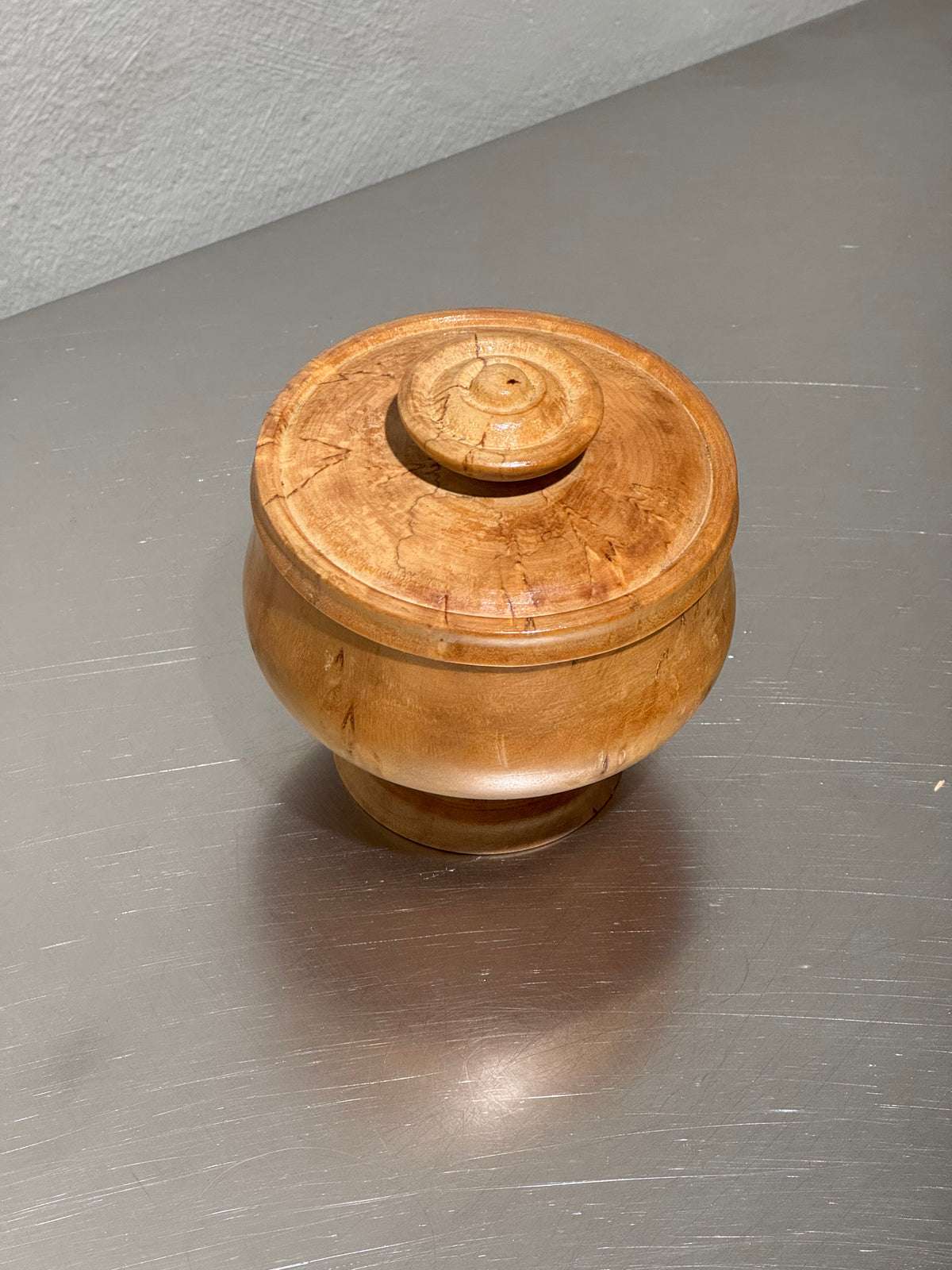 Turned burl birch urn with lid