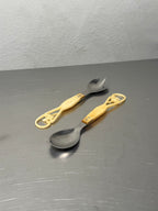 Carved bone handle salad servers set of two