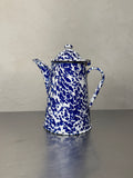 Blue and white marbled enamel coffee pot
