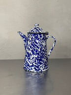 Blue and white marbled enamel coffee pot