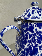 Vintage enamel coffee pot with blue and white marbling