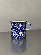 Blue and white marbled enamel mug, mid-century