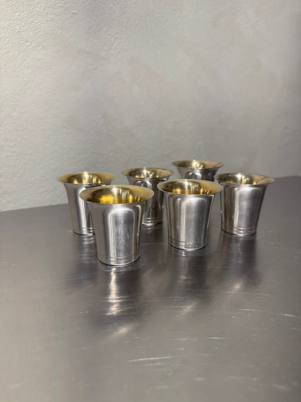 Vintage nickel silver cups with gold-washed interiors