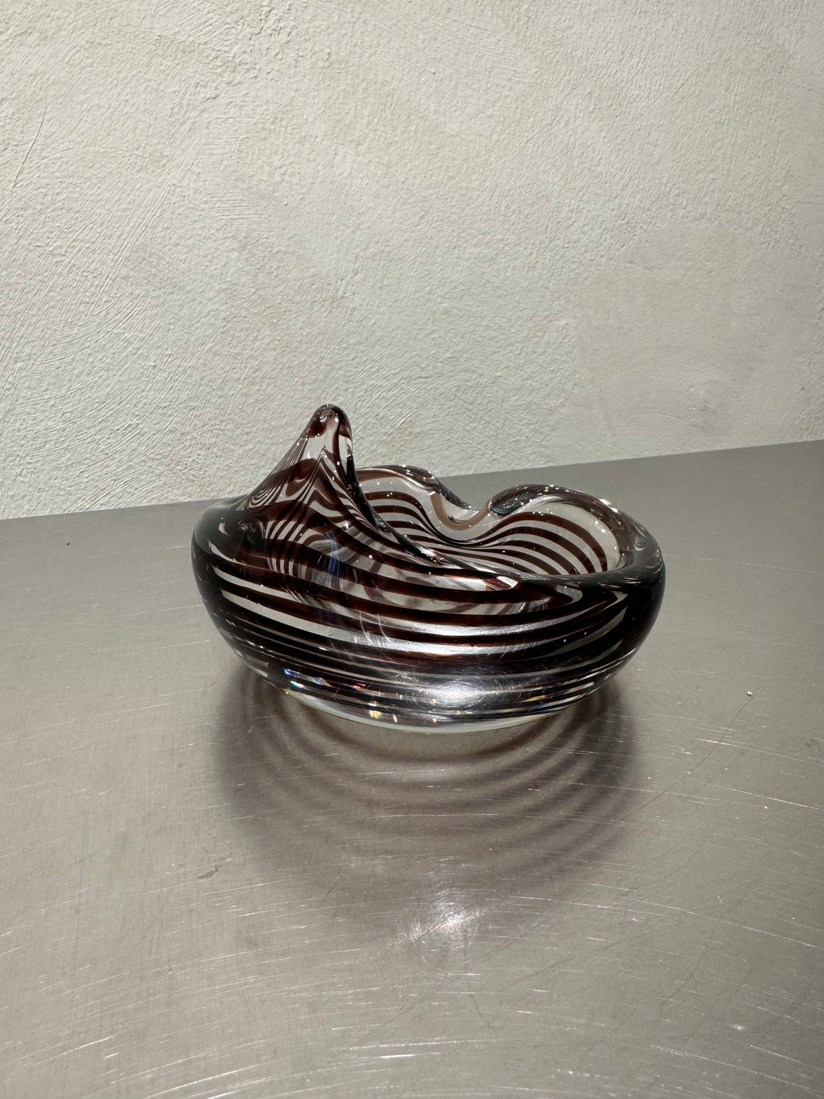 Vintage striped glass ashtray detail