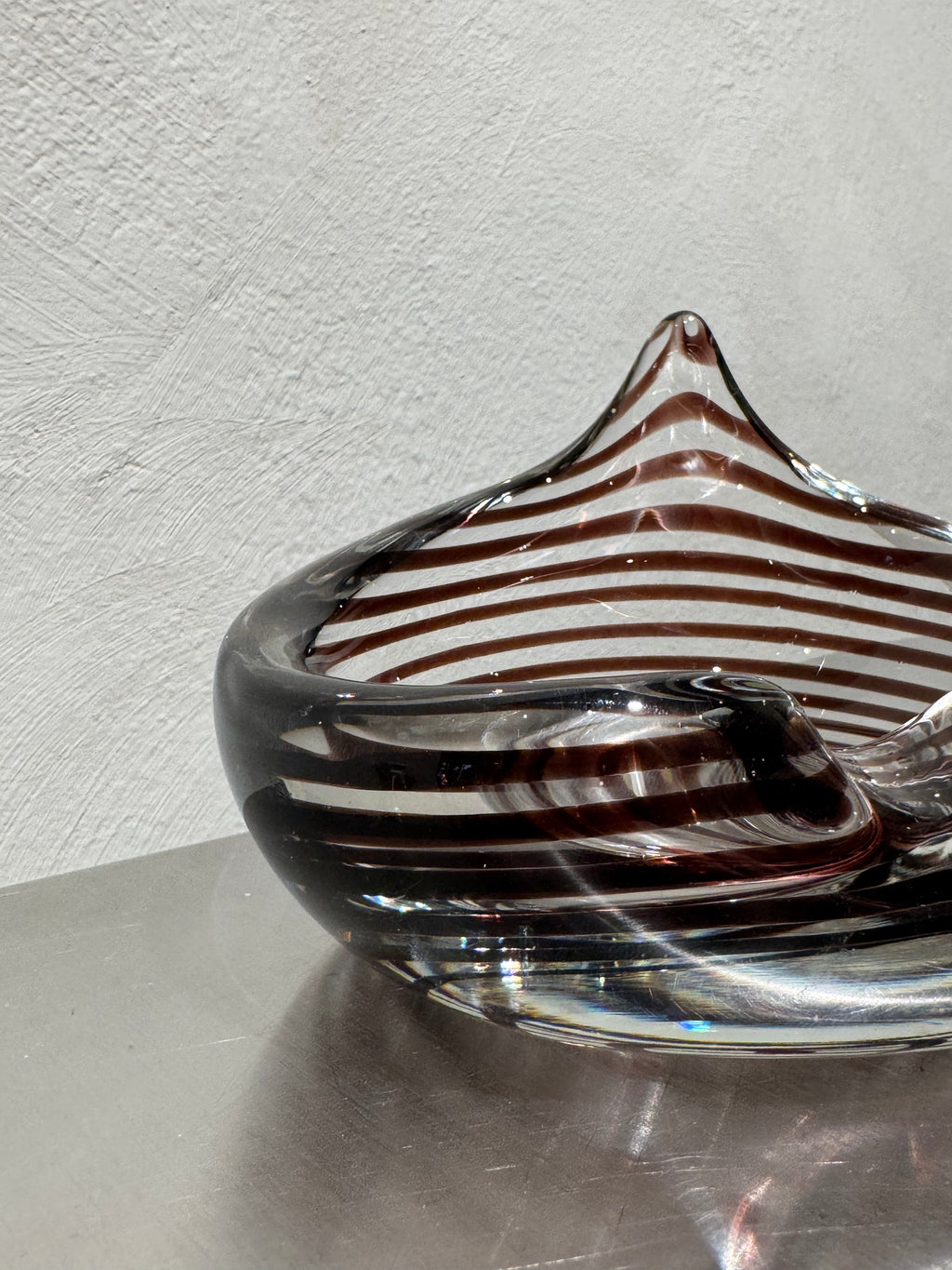Kalmar style striped vintage glass ashtray