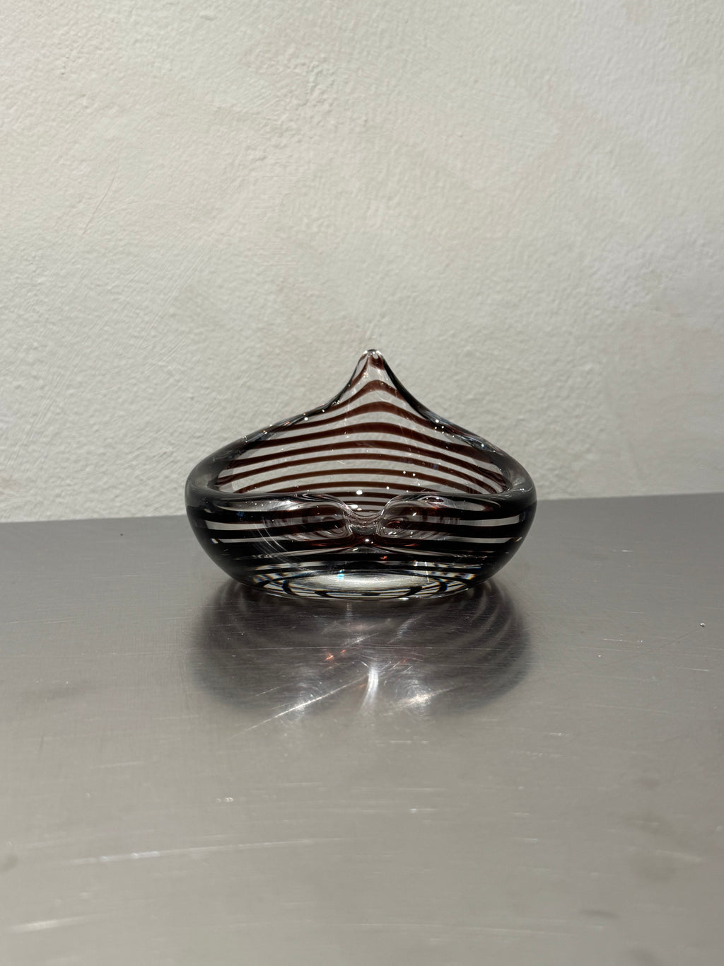 Vintage striped glass ashtray attributed to Kalmar Glas
