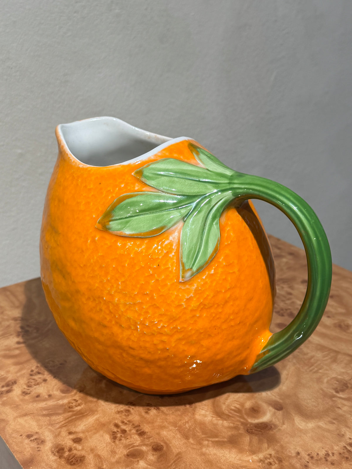 Orange-shaped vintage ceramic pitcher side view