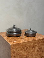 Gränna Tenn lidded pewter jars set of two