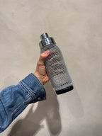 Vintage 1960s cocktail shaker wrapped in metal mesh