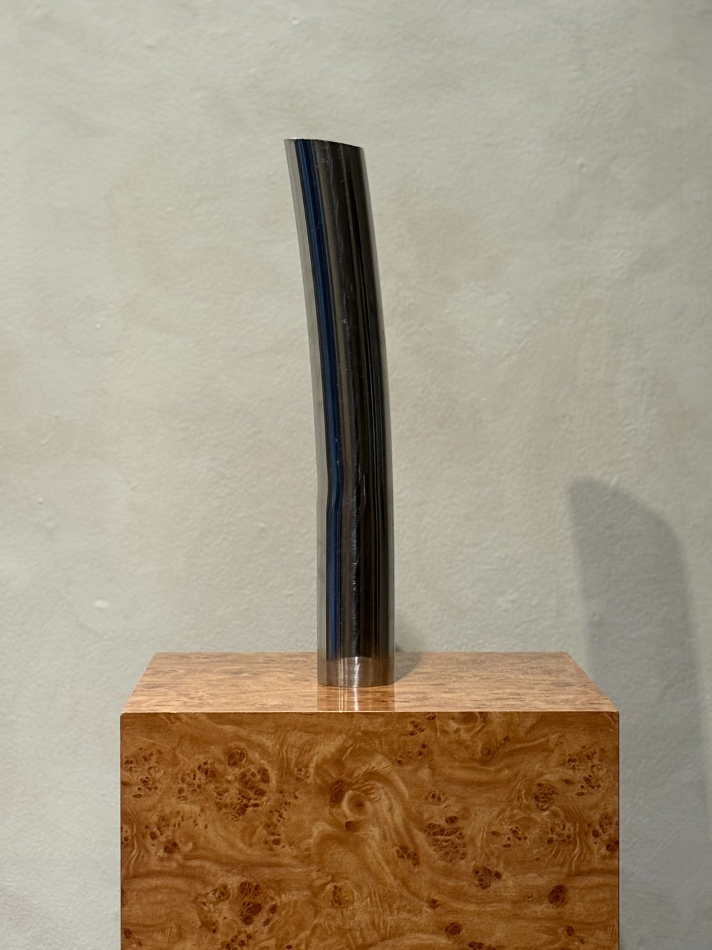 1980s chrome vase, sculptural vintage metal vase
