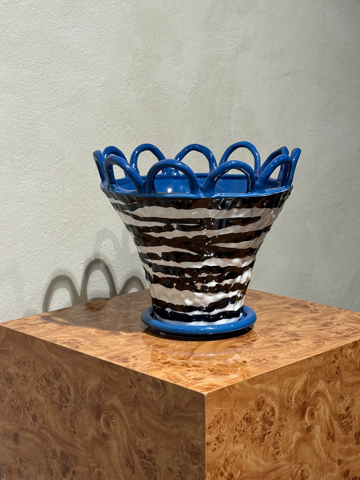 Patty S pot in zebra and blue