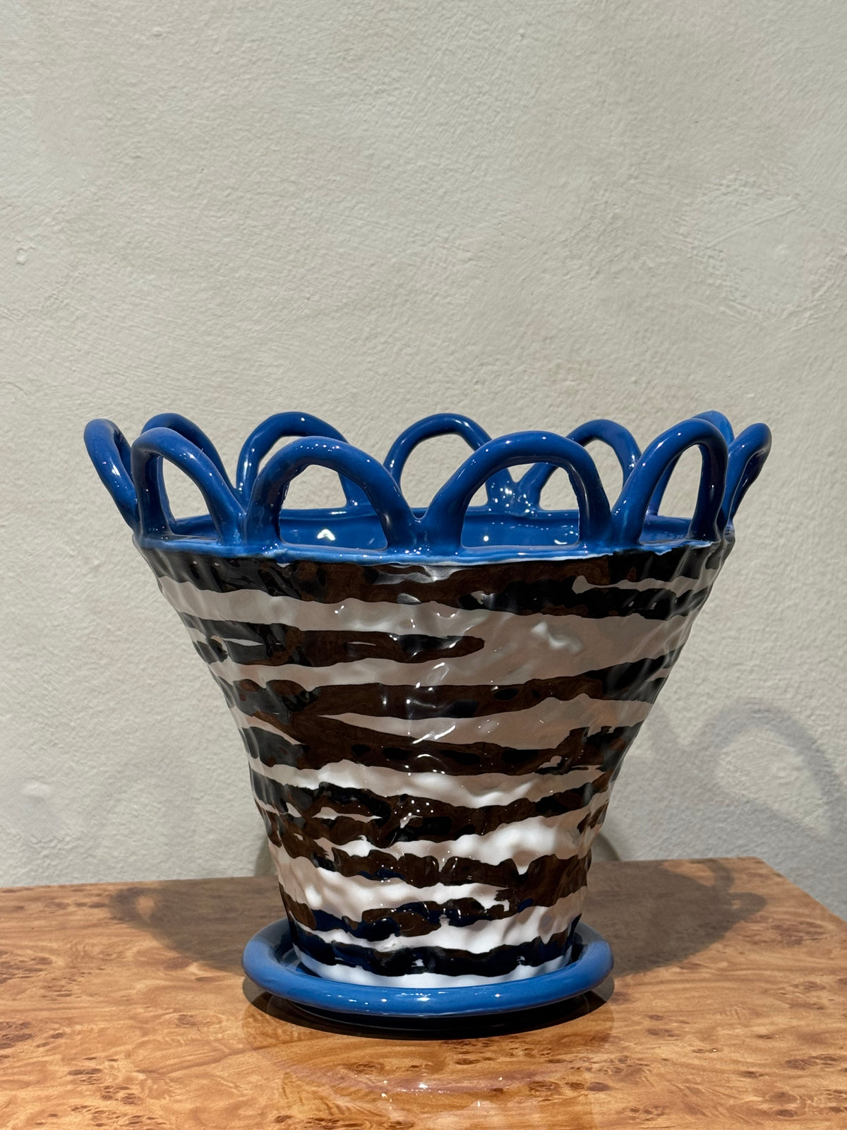 Patty S pot in zebra and blue
