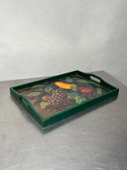 Still-life serving tray with green wooden frame