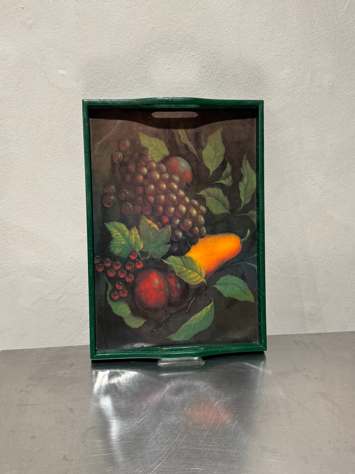 Still-life tray displayed upright
