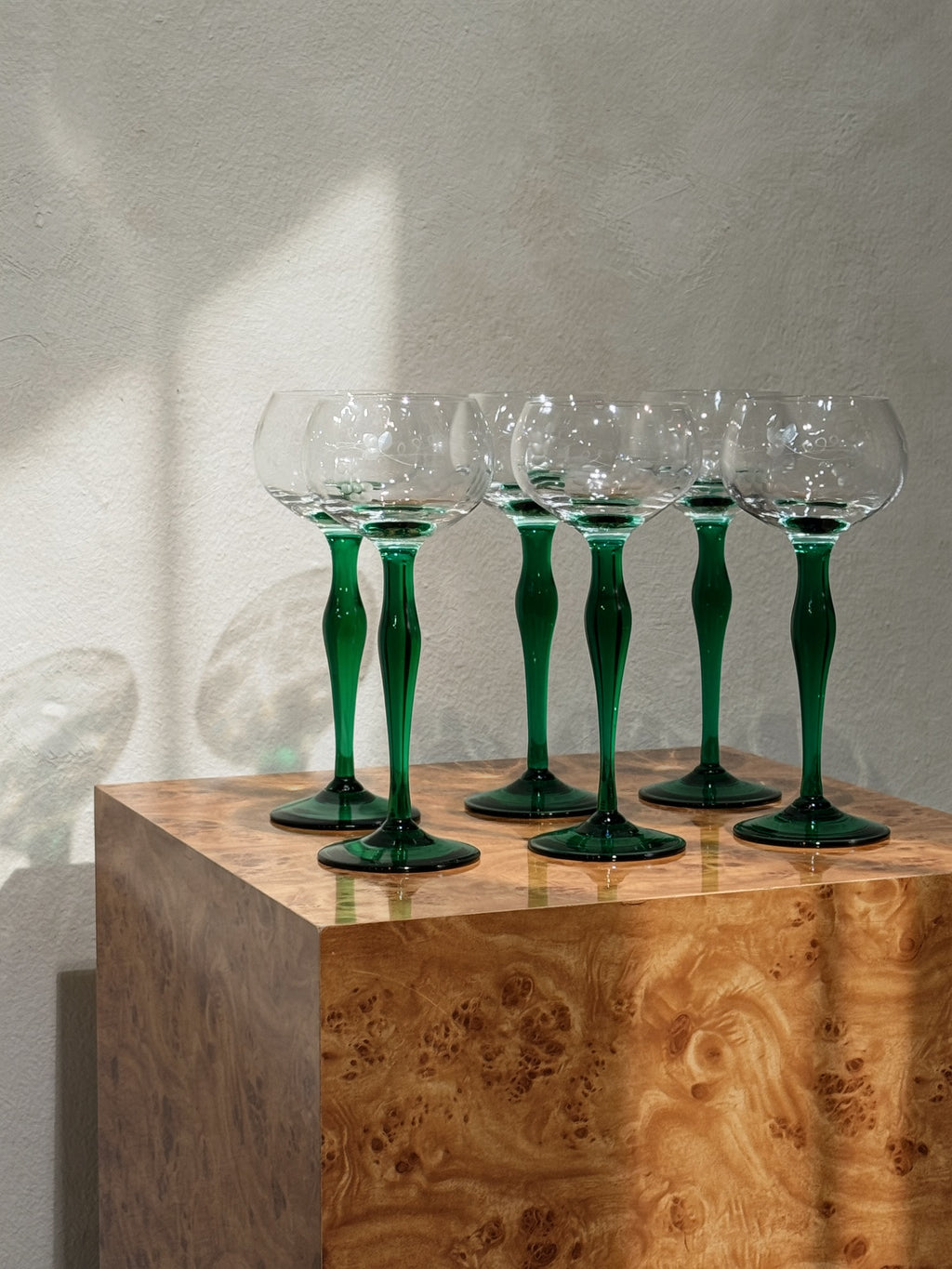 Kosta Boda crystal glasses with green stems