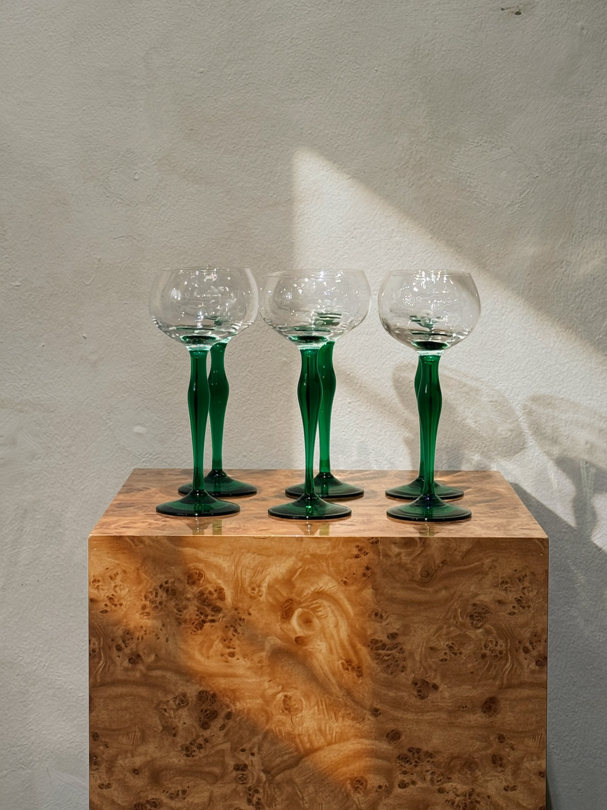 Kosta Boda crystal glasses with green stems