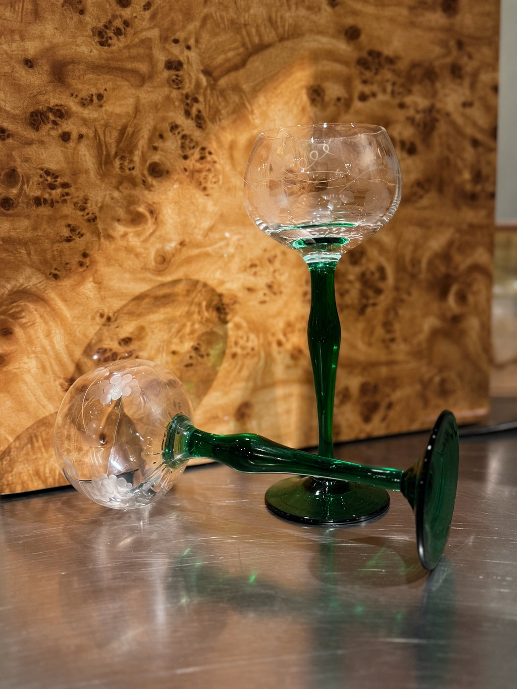 Kosta Boda crystal glasses with green stems