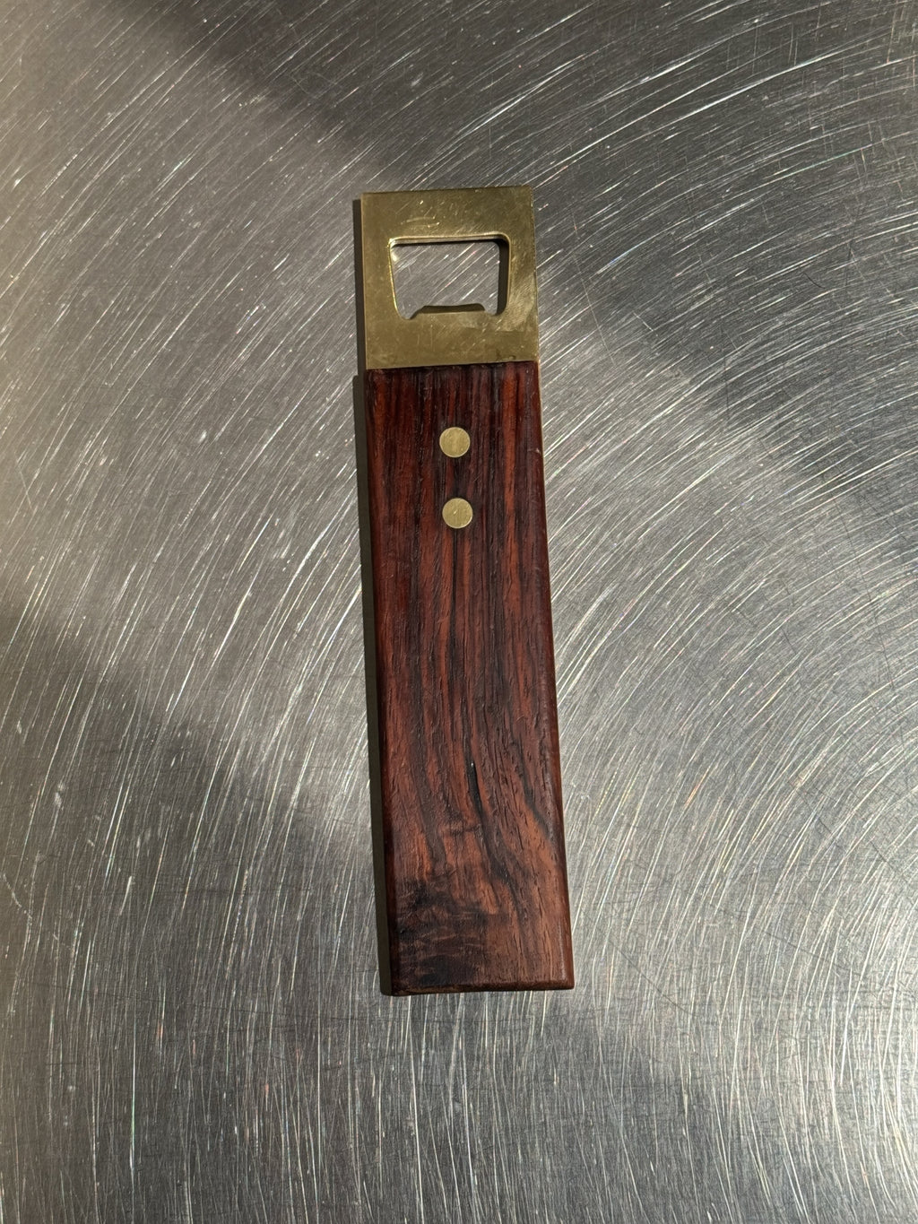 Brass and wood bottle opener